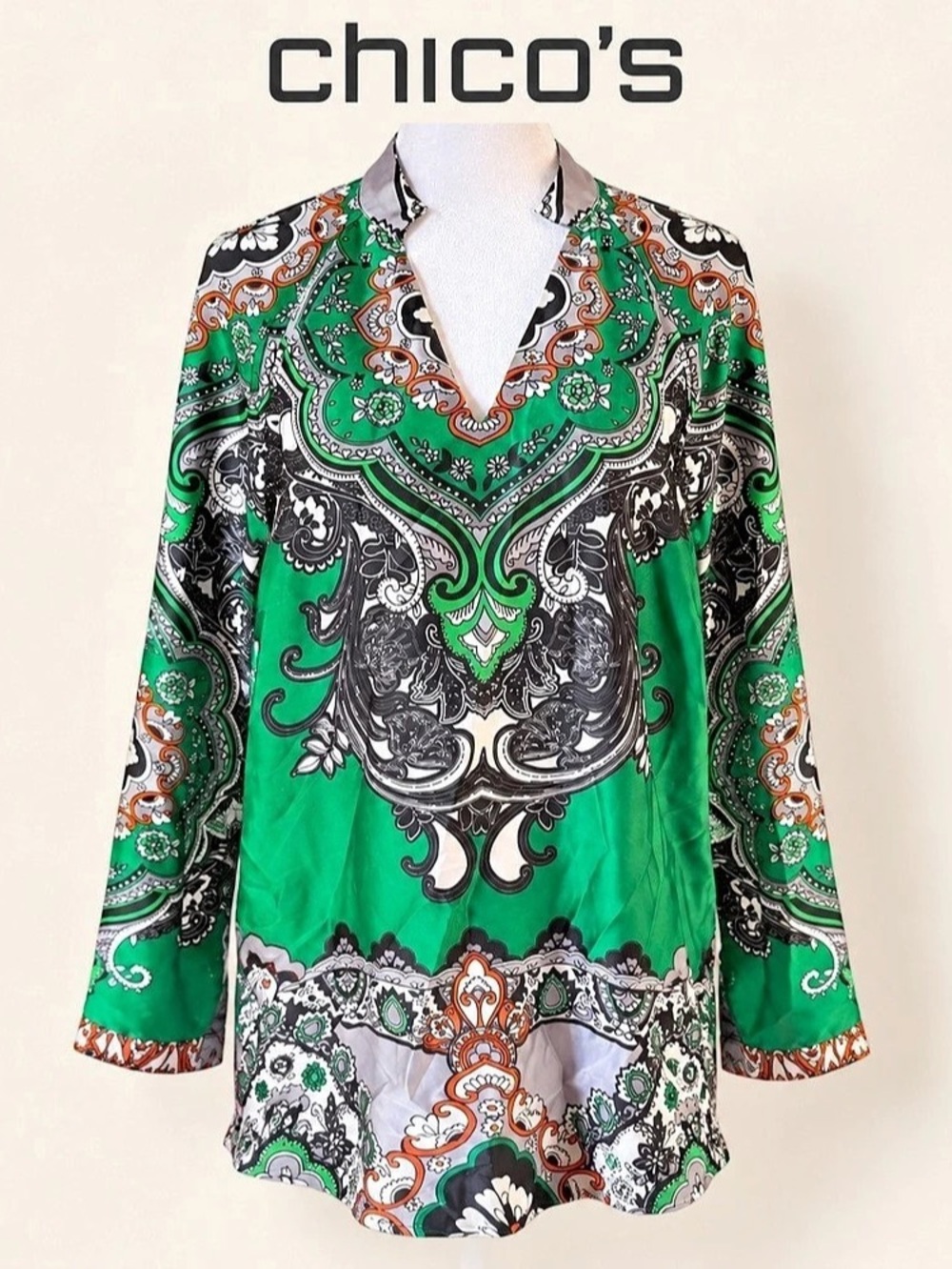 Chico's Paisley Tunic in Green & Black